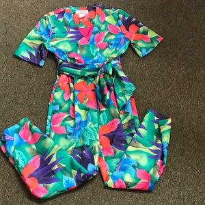 Vintage Joan Walters Bright Flora Print Jumpsuit Size 4